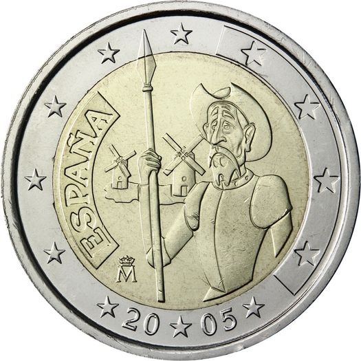 Spain 2 Euro Commemorative Coin 2005 - Don Quixote of La Mancha. Uncirculated.