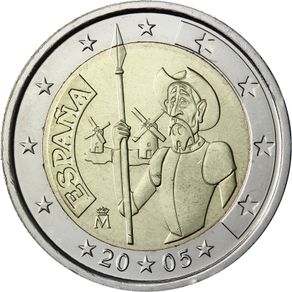 Spain 2 Euro Commemorative Coin 2005 - Don Quixote of La Mancha. Uncirculated.