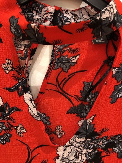 Blouse Red Floral Choker Style