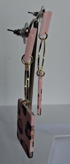 Pastel Pink Leopard Print Geometric Earrings