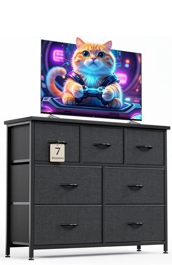 Chest of Drawers for Bedroom with 7 Drawers, Fabric Storage Drawer, Tall Black Hallway Storage Unit