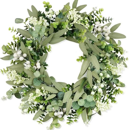 Wreath for Front Door, 50 cm/20 inch Spring Summer Green Wreath, Lifelike Artificial Small Door Wreath Decoration for Farmh