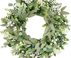 Wreath for Front Door, 50 cm/20 inch Spring Summer Green Wreath, Lifelike Artificial Small Door Wreath Decoration for Farmh