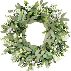 Wreath for Front Door, 50 cm/20 inch Spring Summer Green Wreath, Lifelike Artificial Small Door Wreath Decoration for Farmh