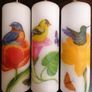 Brand new decorative spring easter white decoupage pillar candle set birds flowers Image 3