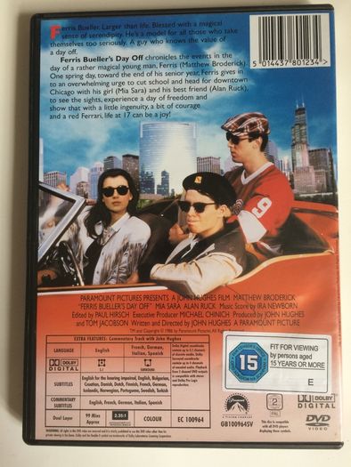 Ferris Bueller's Day Off (John Hughes Film) [1986] Matthew Broderick, Alan Ruck, Mia Sara & Jennifer Grey [Movie DVD]