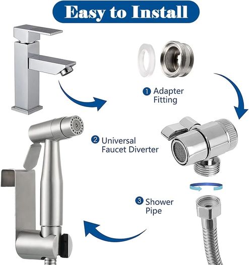 Portable Bidet Sprayer Kit - Stainless Steel Toilet Water Spray Bidet Attachment with Tap Diverter for Kitchen Sink Faucet or Bathroom