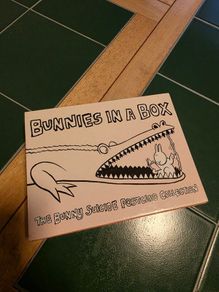 Bunnies in a Box dark humour postcards