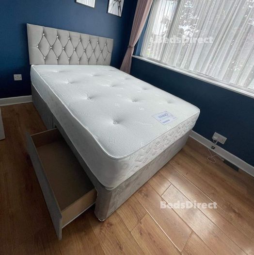 Brand New Stylish Double Divan Beds Instock.. Multiple Headboard Designs And Tufted Memory Foam Mattresses Available