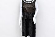 Pre Owned Next Bronze &amp; Brown Embellished Tiered Cocktail Dress