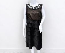 Pre Owned Next Bronze & Brown Embellished Tiered Cocktail Dress