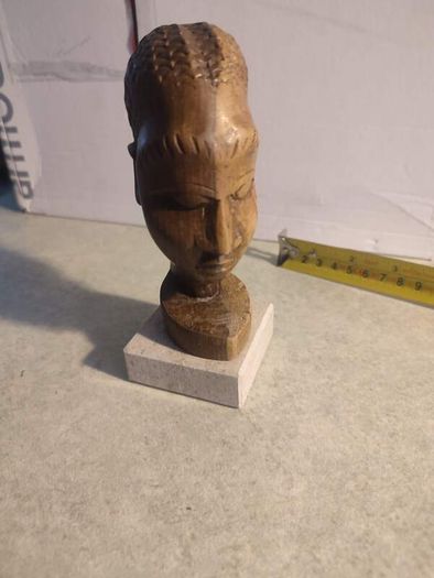 Head Sculpture African Tribal Carved  Wood ON MARBLE PLINTH.