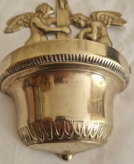 Antique  Brass Angel Holy Water Font Religious Wall Art