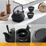 Iron Teapot set, Traditional Japanese Tetsubin Tea Kettle Cast Iron Teapot with Stainless Steel Infuser, Antique Small Dot Design, 2 Iron Cups and Trivet Stand Tray, 700ML/ 24OZ Image 3