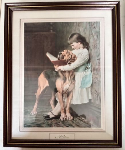 Two Vintage Cat Dog Girl Pictures