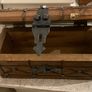 Antique  a wooden money  chest , having brass escutcheon and black metal hinges. 20cm x10 Image 3