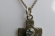 Vintage Tru-Sapphire Sterling Silver Cross Pendant and chain L-20"  5,35g