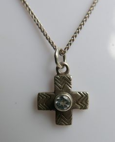 Vintage Tru-Sapphire Sterling Silver Cross Pendant and chain L-20"  5,35g