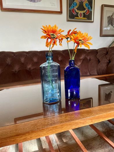 Antique Cobalt & Sky Blue Apothecary Bottles Late 19th Century Victorian