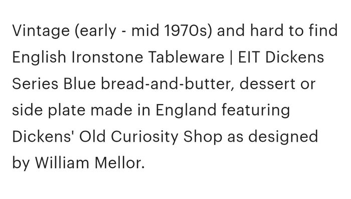 Vintage English Ironstone Tableware Dickens' "The Old Curiosity Shop"