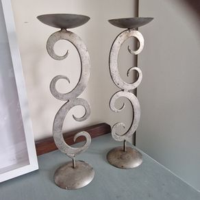 Solid heavy iron vintage candle holders