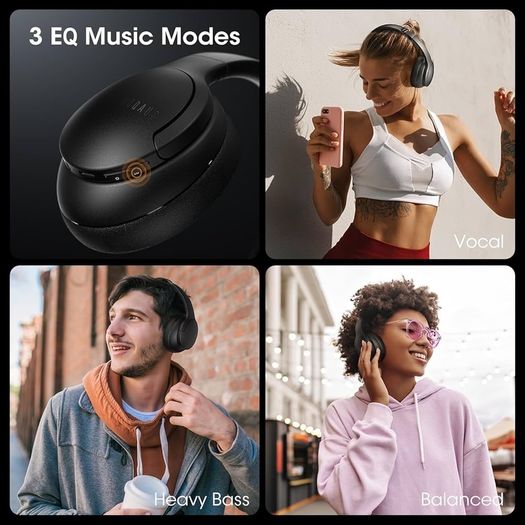 FREE EXPRESS SHIPPING Bluetooth Headphones Over Ear, 90H Playtime, Bluetooth 5.3 Wireless Headphones with 3 EQ Modes, HiFi Stereo Bass Sound, Built-in Mic, Soft Earpad, Foldable Headphones