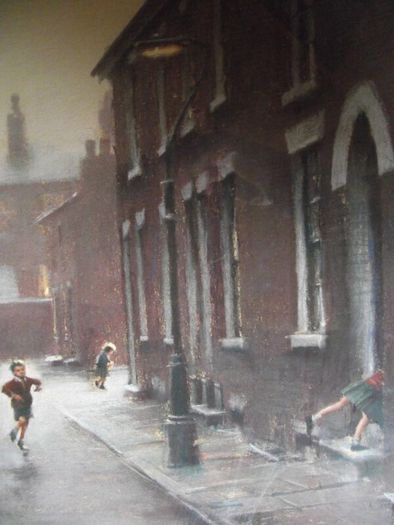 Marc Grimshaw - Original Pastel of - Children In A Rainy Street - Signed