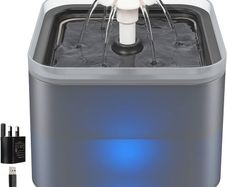 FREE EXPRESS SHIPPING Cat Water Fountain, Cat Fountain with LED Light and Activated Carbon Filter, 2L Pet Water Fountain Cat Bowl, Gray