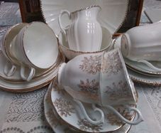 Mixed Set of White & Gold Teawares