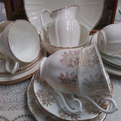 Mixed Set of White & Gold Teawares
