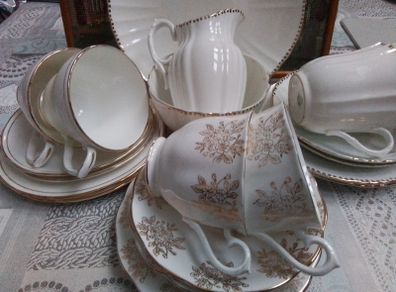 Mixed Set of White & Gold Teawares