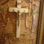 Vintage large convex framed crucifix, Jesus, religious devotional item Image 4