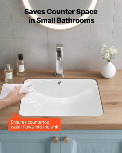 Undermount Bathroom Sink, 530 x 375 mm Rectangular White Ceramic Vessel Sink with Overflow Hole, Under Counter Drop in Modern Lavatory Vanity Bath Wash Bowl Basin, Rectangle for Small Space
