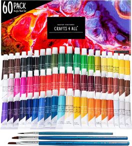 Acrylic Paint Set 60 Paints for Canvas, Wood, Ceramic And Fabric Non-Toxic, Vibrant Pigments for Beginners, Students and Professional Artists  Art Supplies (FREE POSTAGE)