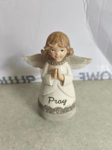 Hand Painted Resin Angel - Pray- 4.25 INCHES Resin Angel Statue in a delicate ivory colour, detailed with the message - Pray .