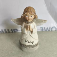 Hand Painted Resin Angel - Pray- 4.25 INCHES Resin Angel Statue in a delicate ivory colour, detailed with the message - Pray .