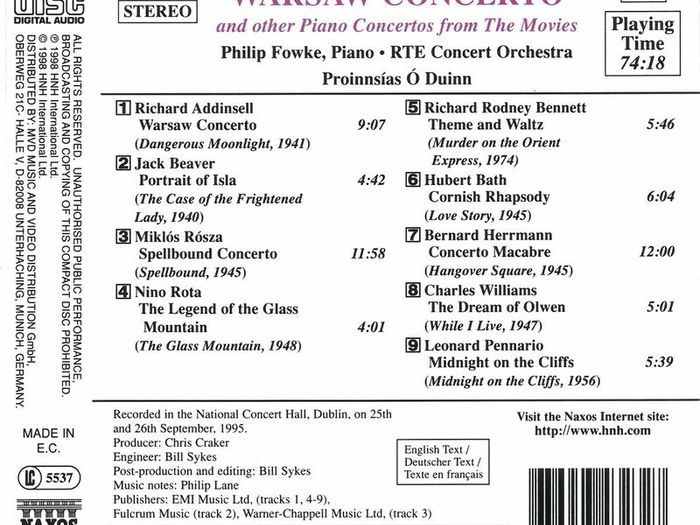 Warsaw Concerto and other Piano Concertos from The Movies. CD. Free Postage!