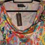 Perfect for Summer. satin tropical print, cowl neck, flare sleeve, bodycon dress Image 3
