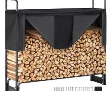 1.3m Outdoor Firewood Rack with Cover, 132 cm x 36 cm x 117 cm, Heavy Duty Firewood Holder & 600D Oxford Waterproof Cover for Fireplace