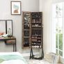_Jewelry Cabinet on Legs, 3-in-1 Cosmetic Storage Cabinet, with Mirror, Mesh Shelf, Lock, Metal Frame, Industrial Style, Rustic Brown and Black Image 3