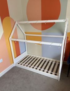 White wooden house bed frame