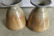 Set of 2 Vintage OAK LEAF INISTIOGE Studio Pottery Hand Made Vase
