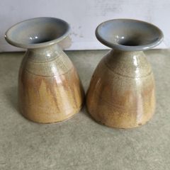 Set of 2 Vintage OAK LEAF INISTIOGE Studio Pottery Hand Made Vase