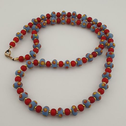 Antique Venetian Style Tiny Eyes Glass & Venetian WhiteHeart Glass Beads Necklace