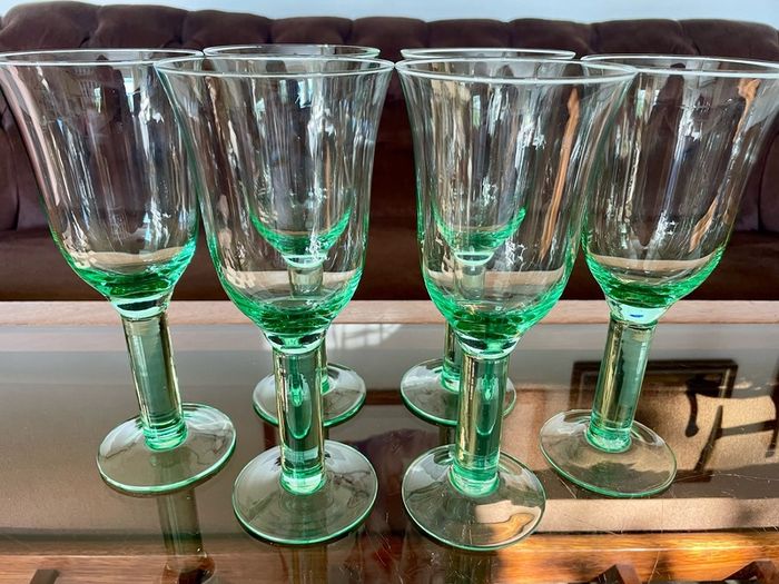 Tall Vintage Artisan Green Wine Water Glasses Sweden 1990s