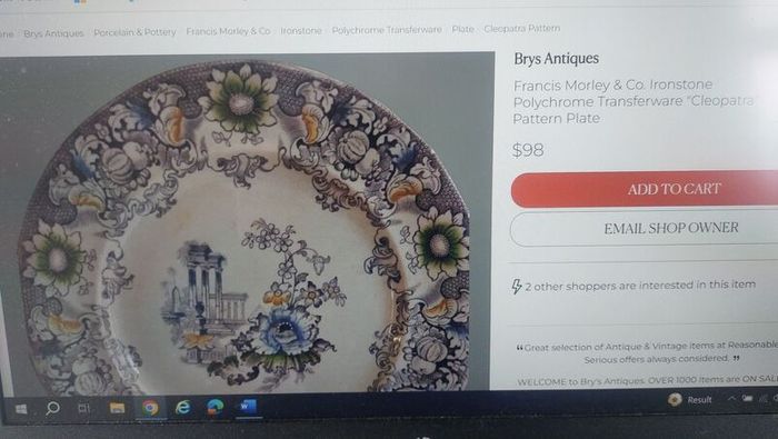 Fabulous Antique, 1850s Polychrome Transferware Plate with Hand Painted Elements by Francis Morley and Co. in the Rare "Cleopatra" Pattern, Circa 1845-1858