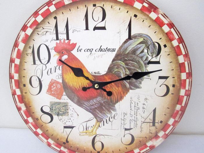 Farmhouse Country Kitchen Vintage Look Wall Picture Rooster Fowl Cock Deco Clock