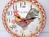Farmhouse Country Kitchen Vintage Look Wall Picture Rooster Fowl Cock Deco Clock