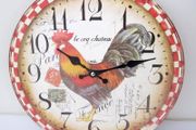 Farmhouse Country Kitchen Vintage Look Wall Picture Rooster Fowl Cock Deco Clock