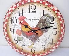 Farmhouse Country Kitchen Vintage Look Wall Picture Rooster Fowl Cock Deco Clock